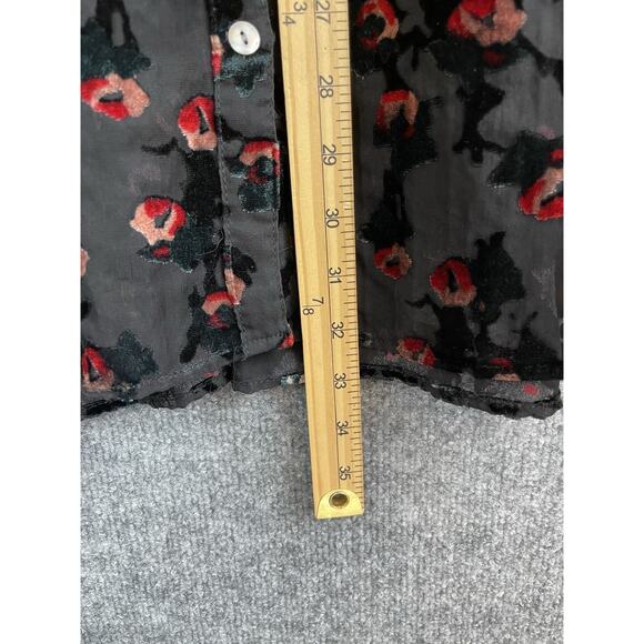 Intro Women's 2X Button Down Shirt Black Burnout Red Floral Velvet - Picture 5 of 13